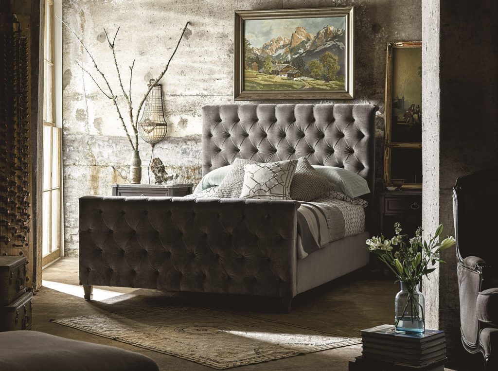 Queen Franklin Street Bed in Grey Cloud Velvet