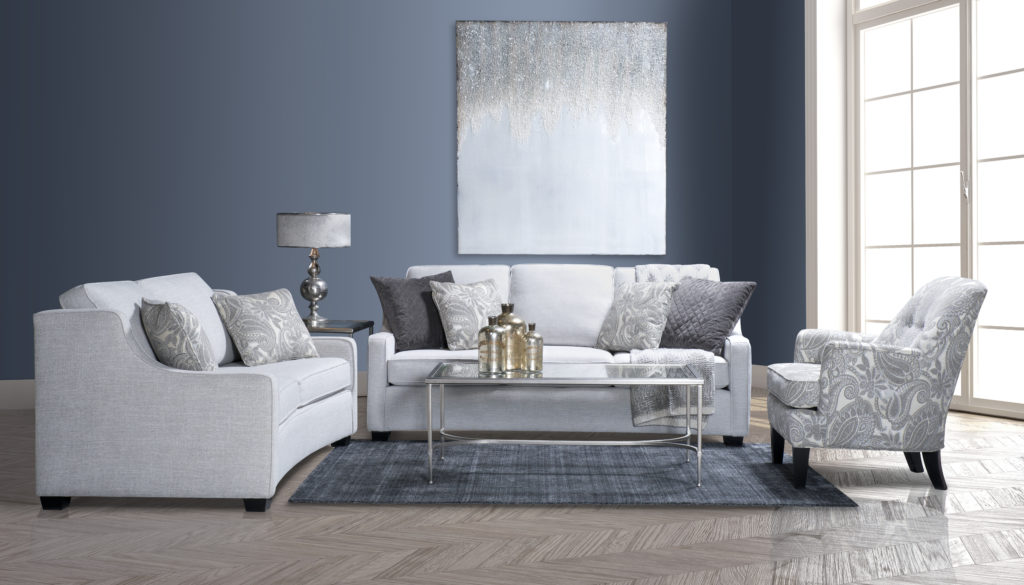 This transitional sofa, shown in grey, comes in a full-sized and condo-sized option.